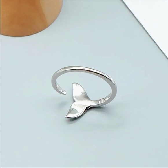 New 925 Sterling Silver Geometric Fish Tale Adjustable Ring Whale Tail Ring - Picture 3 of 6